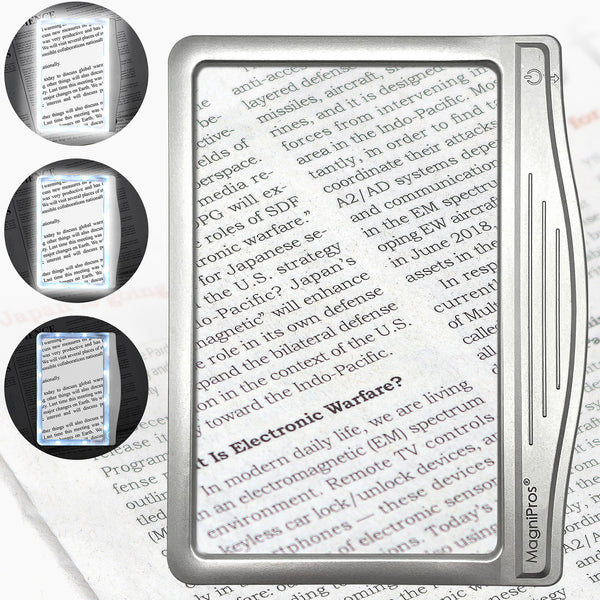 5X Large Ultra Bright LED Page Magnifier with 12 Anti-Glare Dimmable L –  MagniPros