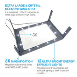 3X Large Full Page Magnifier with 12 LED Lights, Foldable Flip-Out Legs