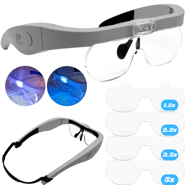 Rechargeable Head Magnifying Glasses with 2 LEDs & 4 Detachable Lenses –  MagniPros