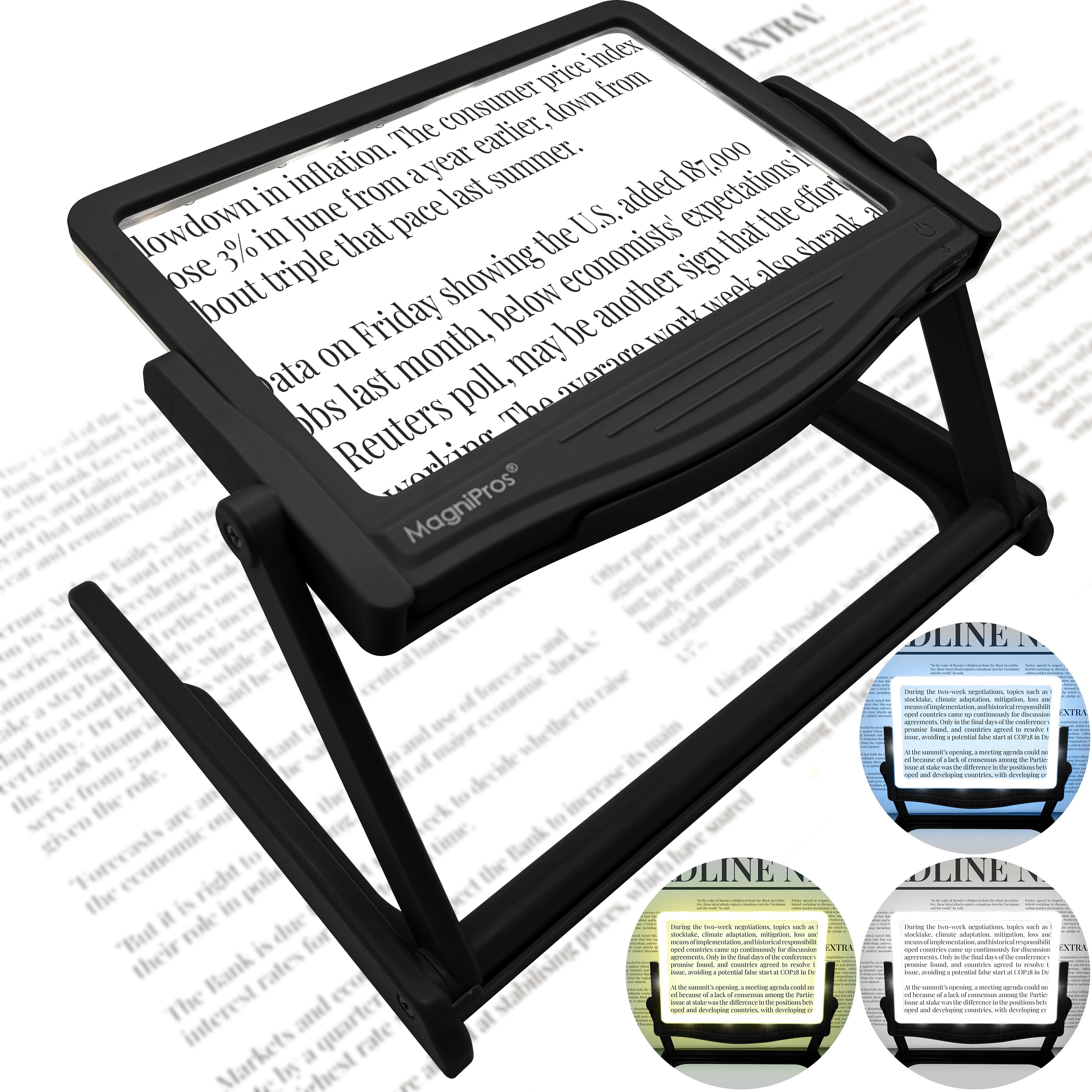5x LED Page Magnifier with 3 Color Light Modes & Detachable Hands-Free –  MagniPros