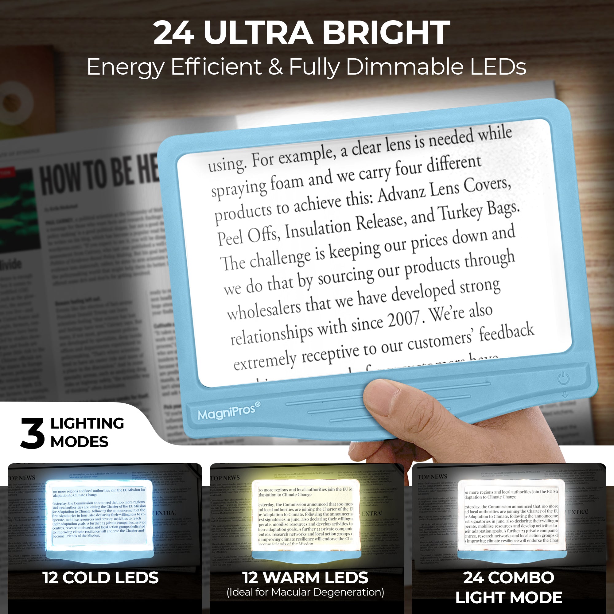 5x LED Page Magnifier with 3 Color Light Modes & Detachable Hands-Free ...