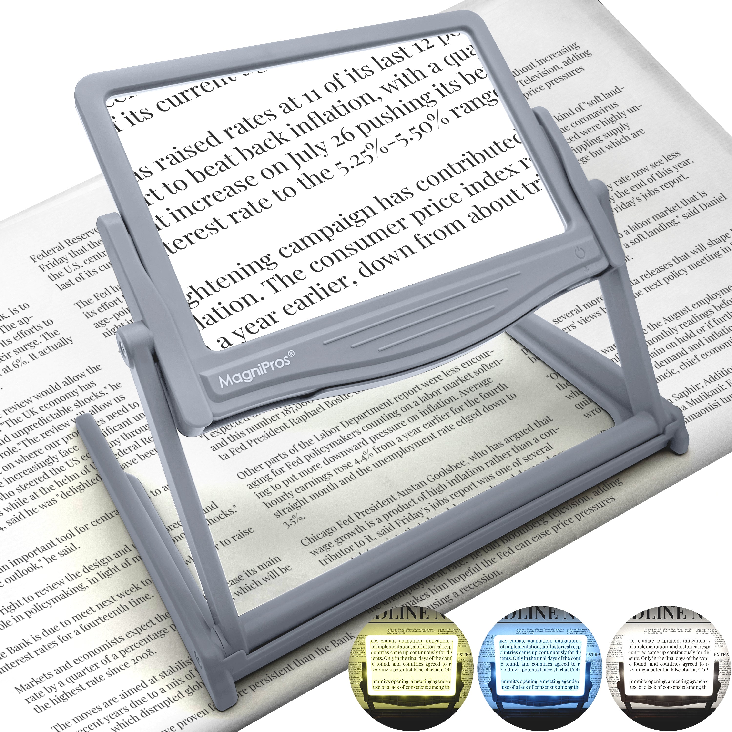 5x LED Page Magnifier with 3 Color Light Modes & Detachable HandsFree