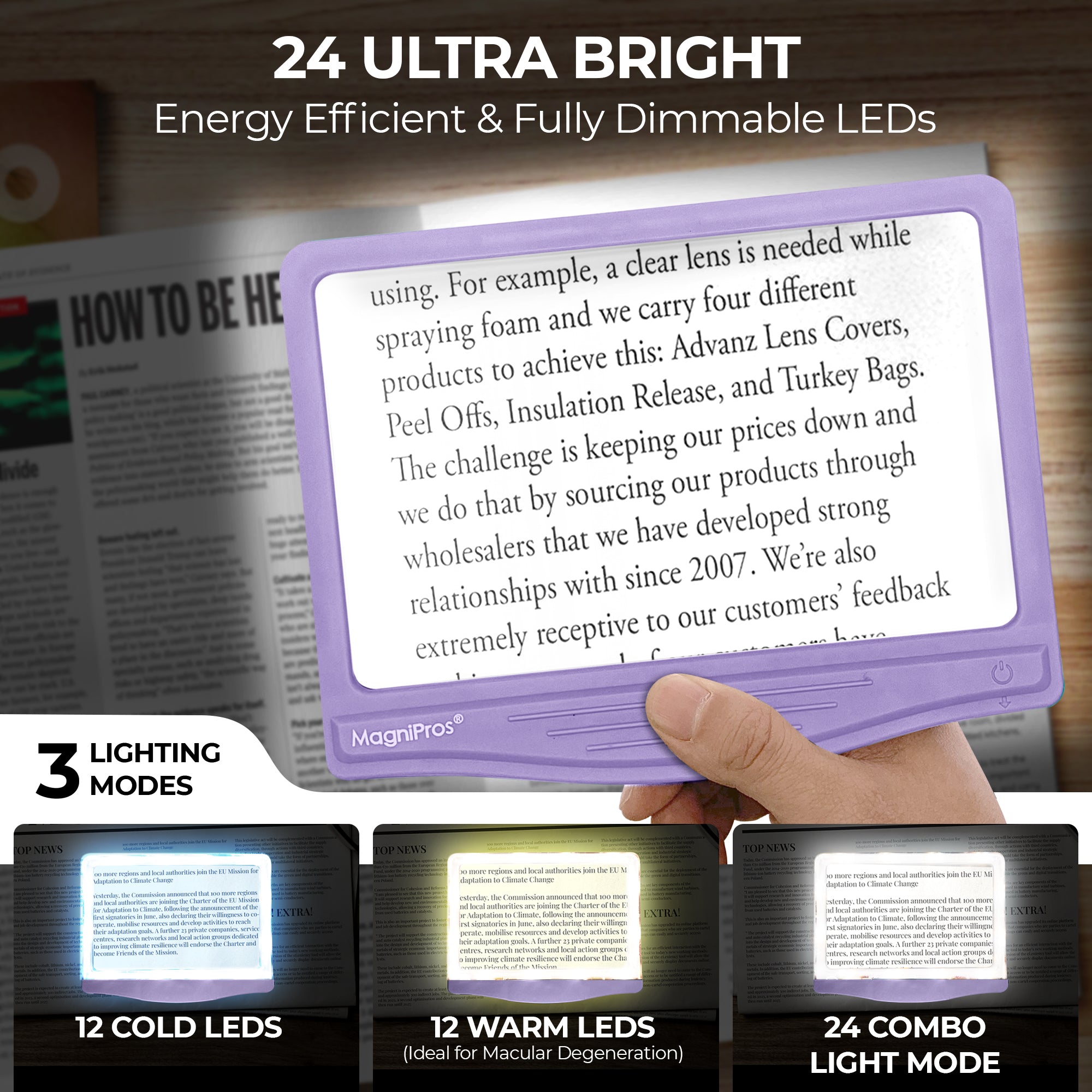 5x LED Page Magnifier with 3 Color Light Modes & Detachable HandsFree