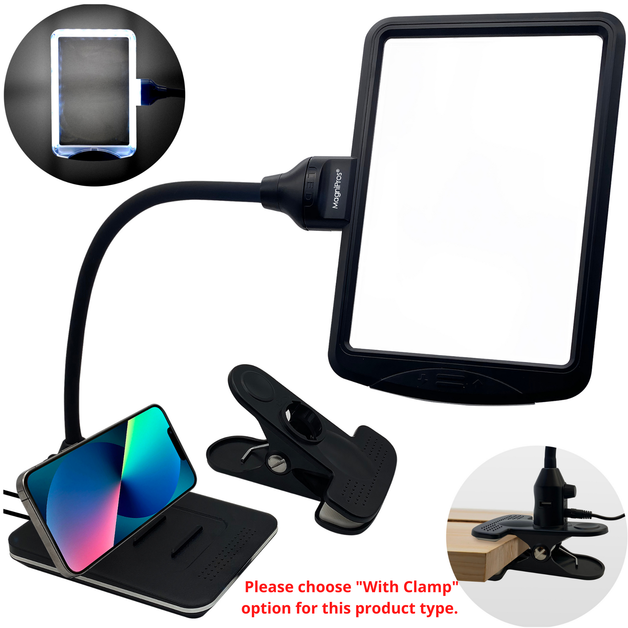 3-10X USB Portable Clamp Type Table Magnifying Glass Gripping Magnifier  With LED Light - Martview