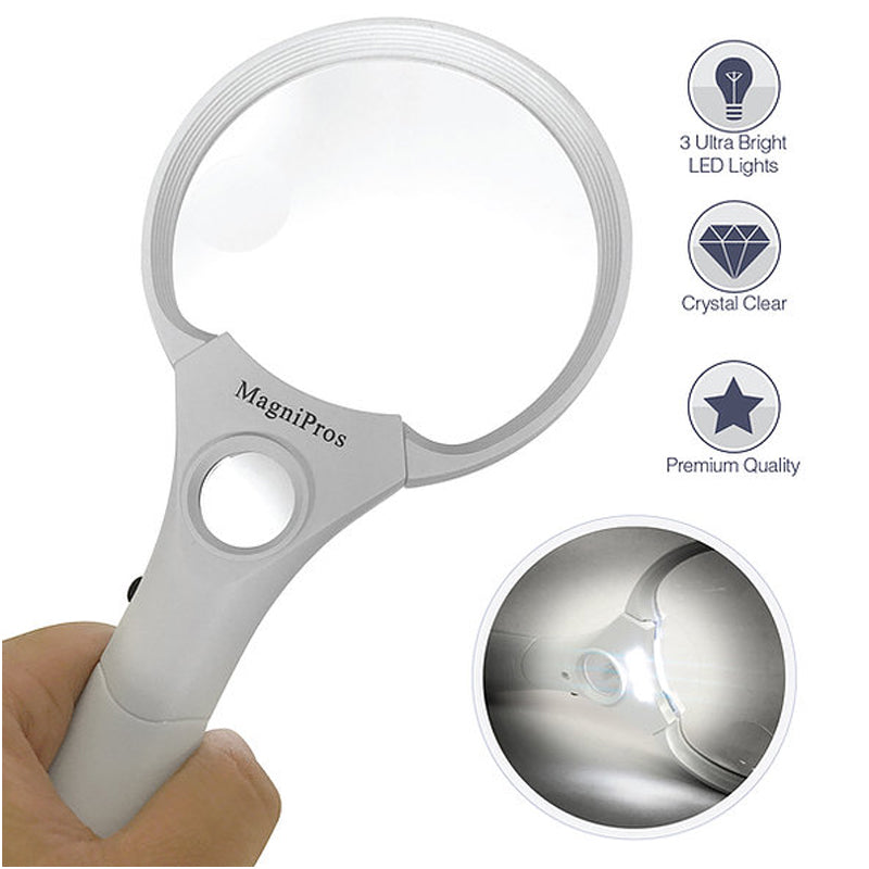 Rockdamic Professional Magnifying Glass with Light (3X / 45x) Large Lighted  Handheld Glass Magnifier Lupa for Reading, Jewelry, Coins, Stamps, Fine Pr