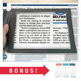 Large 2X Full Page Magnifier Magnifying Sheet with 3 Bonus Bookmark Magnifier