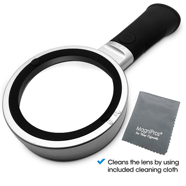 Magnipros Large 10x Magnifying Glass with 3 Light Modes Anti-Glare LED Lighted Reading Magnifier with Self-Standing Handle for Hobbyists, AMD, Reading