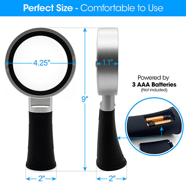 10X Magnifying Glass with Lights-Non Slip Ergonomic Standing Handle –  MagniPros