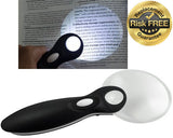 LED Handheld Magnifier Dual Magnification 3X with 5X Bi-Focal Inset Lens