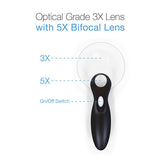 LED Handheld Magnifier Dual Magnification 3X with 5X Bi-Focal Inset Lens