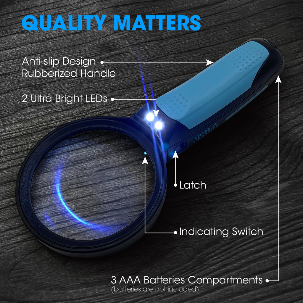 Magnifying Glass with Bright LED Lights 2.5X, 5X, 16X Handheld Magnif