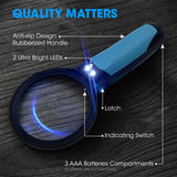 Magnifying Glass with Bright LED Lights- 2.5X, 5X, 16X Handheld Magnifying Glass with 3 Interchangeable Lenses